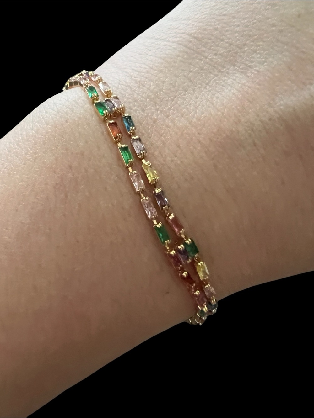 18k Rose Gold Plated Multicolor Rhinestones Bracelet - Picture 7 of 7